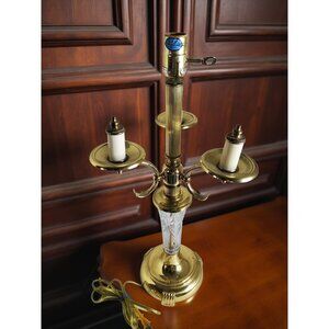 vintage 1970s Excelsior Brass and Crystal table lamp with 3 arm torchiere